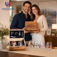 Ensemble de verres à vin sans pied en cristal peints à la main avec des animaux marins, accessoires de bar, coffret cadeau en bois de qualité supérieure pour hommes