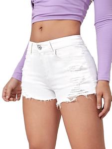 กางเกงยีนส์ขาสั้นสีขาวทรงตรงเอวสูงสไตล์วินเทจสำหรับผู้หญิง ยี่ห้อ Naimat Abbas Industries ล้างสีแบบแอซิดวอช ขาดเซอร์ๆ เป็นมิตรต่อสิ่งแวดล้อม 100% - Product Image 2