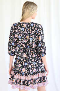 High Fashion Floral <b>Print</b> Balloon Three Quarter Sleeve <b>Mini</b> Length Club Sexy Dress for Women Bohemian Style Women's Floral Dress - Product Image 4