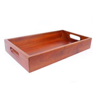 Vente en gros Plateau Rouge Tendance Couleur Naturelle Simple Restauration Rapide Plateau de Service en Bois d'Acacia Sain avec Poignées en Métal Noir - Product Image 1