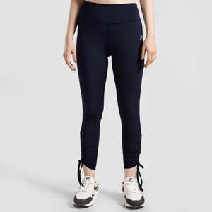 Leggings con borde de cinta azul marino, tela de punto, ropa deportiva - Product Image 1