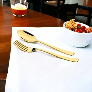 Ensemble de couverts en or brillant pour une mise en place de table moderne, couverts de qualité supérieure pour la salle à manger, la cuisine, la maison, l'hôtel, ensemble artisanal de 2 fourchettes et cuillères - Product Image 4