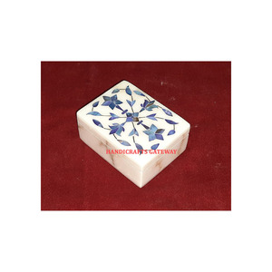Dernière production de boîte à bijoux en nacre incrustée de couleur bleue en marbre naturel Fabricant et exportateur indiens Boîte incrustée de pierres - Product Image 1