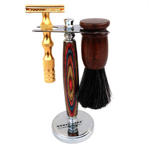 Kit d'outils de barbier personnalisé, ensemble de rasage 3 pièces avec brosse en poils de blaireau, rasoirs de sécurité pour barbier et support, meilleure qualité, prix de gros, en vrac - Product Image 1