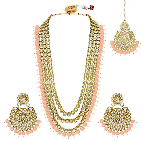 SAMC 18 Karat vergoldet Kundan Faux Bead Braut Halskette Schmuck Set für Frauen Mädchen