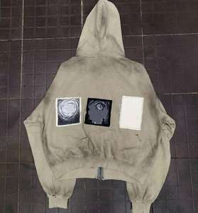 Sudadera con Capucha para Hombre, 100% Algodón, Tejido Grueso, Estilo Vintage, Efecto Desgastado, Lavado Sucio, Logotipo Bordado, Corte Holgado, Cierre de Cremallera - Product Image 5