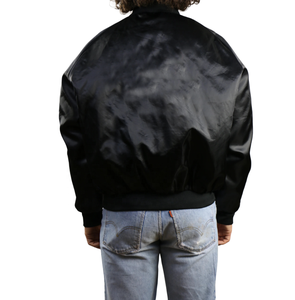 Blouson aviateur universitaire en satin bleu à bouton-pression vintage pour hommes très vendu avec logo personnalisé pour hommes - Product Image 3