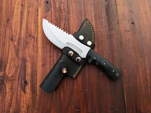 Traqueur de lame en acier D2 de taille personnalisée couteau à lame fixe manche en Micarta avec prise confortable pochette en cuir de vachette couteaux de camping - Product Image 3