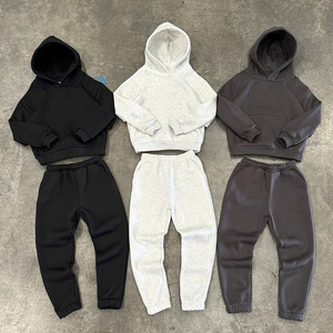 Poids lourd enfants polaire survêtement français éponge survêtement chaud Chenille Patch couleur unie hiver correspondant plaine survêtements - Product Image 1