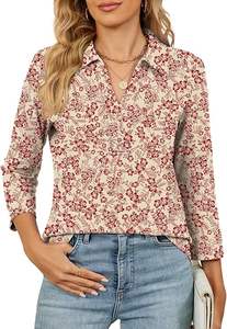 Chemise à manches longues à col en V pour femmes élégantes, coupe décontractée, tenue de bureau décontractée, service de logo personnalisé de qualité supérieure - Product Image 2