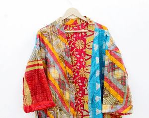 Indian Hand Made Old Kantha Quilt <b>Kimono</b> <b>Jacket</b> Winter <b>Jacket</b> Hand Block Kantha <b>Kimono</b> Wholesale Price - Product Image 2