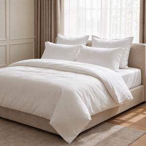 Parure de lit rayée pour hôtel, couleur blanche, 300TC, 4 pièces, drap-housse, taies d'oreiller, housse de couette, style hôtel - Product Image 6