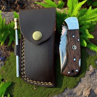 Couteau pliant artisanal haut de gamme en acier Damas cuivré, manche en bois de rose, best-seller, outil de poche EDC