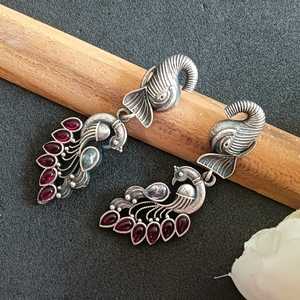 Efulgenz ออกซิไดซ์เครื่องประดับอินเดียสำหรับผู้หญิงต่างหูนกยูงคริสตัลสีชมพูชุดต่างหูห้อยเครื่องประดับแฟชั่นสำหรับผู้หญิง - Product Image 2