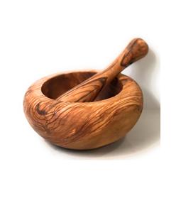 5.5" Rustic Olive Wood Mortar and Pestle Set- <b>Crusher</b> Grinder for Herbs Spices <b>Garlic</b> Seeds Nuts Pesto Sauces - Product Image 1