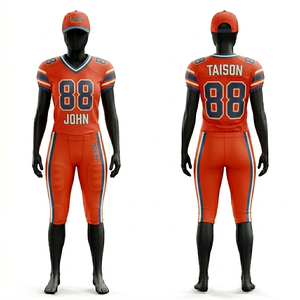 Uniforme de Fútbol Americano Premium para Mujer, 260 GSM, Poliéster y Spandex, Naranja y Azul con Franjas en los Hombros, Logotipo Personalizado por Sublimación - Product Image 2