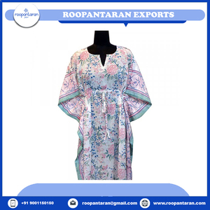 Moroccan <b>Kaftan</b> Wedding Free <b>Size</b> Indian Hand Block Printed Long Free <b>Size</b> <b>Kaftan</b> Loungewear in Soft Cotton Voile for Sale - Product Image 4