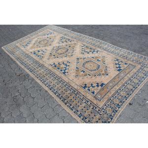 Alfombra Turca Vintage Grande de 5.1x10.1 pies, Alfombra de Lana con Borde Azul - Product Image 2
