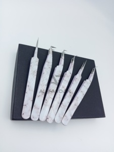 Pince à épiler pour Extension de cils 6 pièces ensemble blanc marbre impression japonais en acier inoxydable diamant poignée papier enduit pince à cils - Product Image 2
