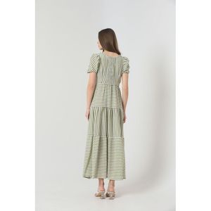 Robe longue en lin rayée vert pistache pour femme Topshow - Robe maxi décontractée élégante pour les vacances d'été - Product Image 5