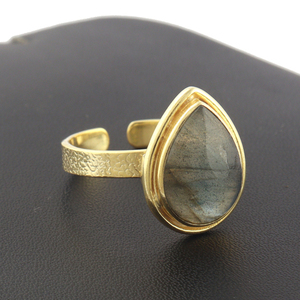 Anillos de piedras preciosas chapados en oro de latón personalizados hechos a mano, labradorita llamativa Natural, forma de pera abierta ajustable para fiestas de bodas - Product Image 2