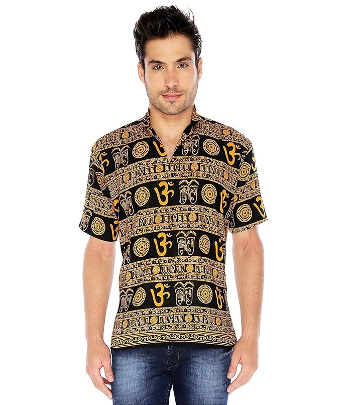 Короткая мужская рубашка Kurta Повседневная марлевая Курта a Om хлопок символ индуистское платье Мужская Этническая футболка kurta OM Hare Rama Hare Krishna рубашка