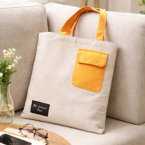 Bolsa de Mano de Algodón Color Blanco Hueso con Cierre de Cremallera - Product Image 3