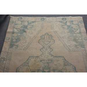 Vintage 4 X 7,8ft laine turque tapis traditionnel écologique Beige bleu Patchwork tissage plat pour décorations de salle à manger Latex - Product Image 4