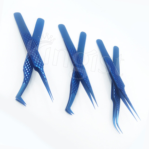 Juego de pinzas para pestañas azules de plasma con logotipo personalizado de alta calidad, herramienta de extensión de pestañas de acero inoxidable puntiaguda con etiqueta privada - Product Image 2