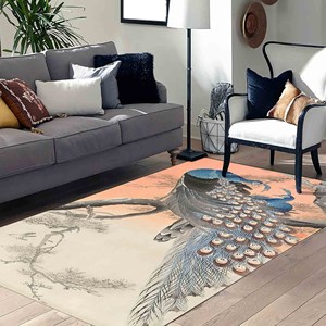 Alfombra Ohara Koson con Diseño de Pavo Real: Alfombra de Chenilla con Estampado de Árbol de Cerezo, Alfombra Estampada, Alfombra Suave con Pelo Largo - Product Image 2