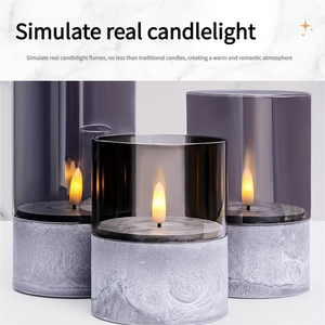 TOOWIN Bougies sans flamme, bougie pilier LED en verre gris ciment avec télécommande, bougies décoratives pour salon, décor de vacances - Product Image 3