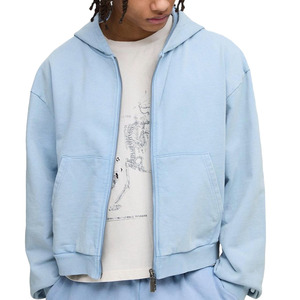 เสื้อฮู้ดเข้ารูปแบบมีซิปสำหรับผู้ชายเสื้อสเวตเชิ้ตแนวสตรีทผ้าฝ้ายพร้อมซิปสีฟ้าคอลแลร์แฟชั่นสำหรับฤดูหนาว - Product Image 3