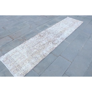 พรมวิ่งสไตล์วินเทจจากตุรกี ขนาด 2.3x9.6 ฟุต สีขาวน้ำตาลลายพราง ทำจากขนสัตว์ - Product Image 3