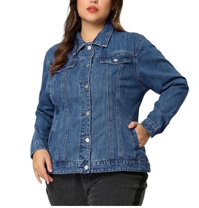 Chaqueta vaquera con botones alargados de talla grande, Chaqueta vaquera azul en blanco con logotipo personalizado, bolsillos delanteros elegantes, Chaquetas vaqueras transpirables para niñas - Product Image 5