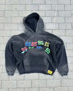 Sudadera con capucha gráfica de logotipo de impresión de alta calidad Unisex Sun Faded Woven Tag Cropped Baggy Custom Distressed Hoodie Hombres - Product Image 5