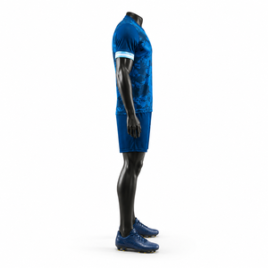 Ensemble Maillot et Short de Football Personnalisé Bleu en Polyester Respirant Séchage Rapide Tenue d'Entraînement Sportive Unisexe avec Nom Personnalisé - Product Image 3