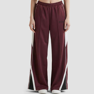 Pantalones de moda para mujer, transpirables, color granate, de pierna ancha, con cintura alta/media, con técnica de arrugado, para chicas - Product Image 1