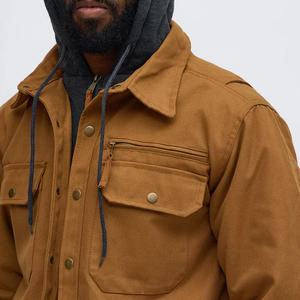 Veste de travail en toile à capuche pour homme, couleur unie, col rabattable, fermeture à boutons, coupe-vent, vêtements d'automne - Product Image 5