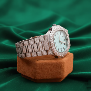 Luxury Iced Moissanite Automatic Watch Stainless Steel <b>Blue</b> Dial <b>Sapphire</b> Waterproof Diamond Style Full Iced <b>Bracelet</b> Watch - Product Image 3