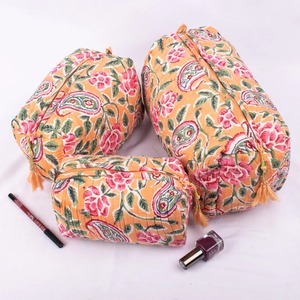 Set of 3 Vintage Cotton Quilted Eco-Friendly Waterproof <b>Makeup</b> <b>Storage</b> Case Zipper Closure Small Large Capacity-Free Shipping - Product Image 4