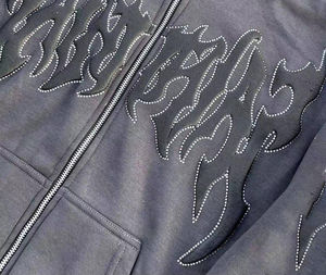 Nouveau Style Unisexe Personnalisé 500GSM Puff Imprimé Zipper Hoodies & Flare Zip Bas Style Acid Wash Survêtements Conception Personnalisée - Product Image 2