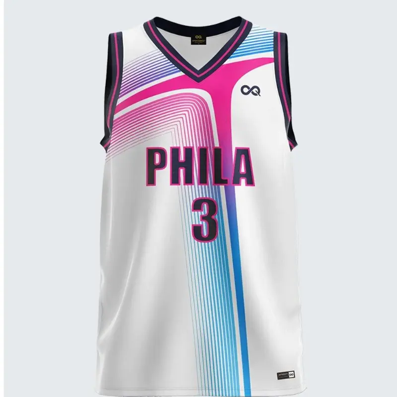 Benutzer definiertes abstraktes Basketball trikot aus 100% Polyester Weiß und Pink