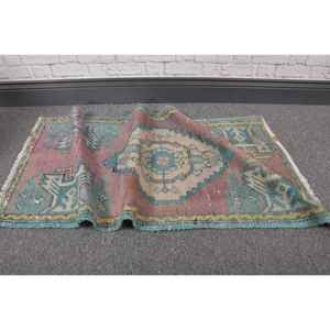 Alfombra Turca Vintage de 1.5x3.1 pies (47x94 cm), Alfombra Persa Azul de Lana - Product Image 5