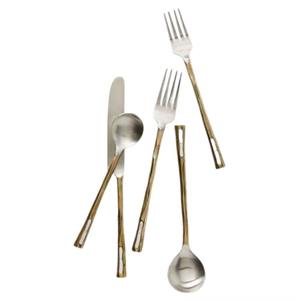 Stainless Steel <b>Set</b> Of 5 Flatware <b>Set</b> Ideal Kitchen Tabletop Hotel Home Silver Color Plated Finished Cutlery Brass Handle - Product Image 2