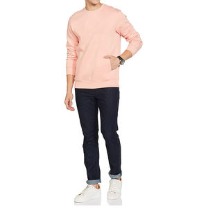 Men's <b>Pink</b> Crew Neck Pullover <b>Sweatshirt</b> Regular Fit Solid Color Knitted Casual Autumn Wear With Pockets Men <b>Sweatshirts</b> - Product Image 3