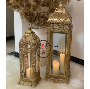 Vaisselle de conception unique de lanterne de plancher de finition dorée élégante de vente chaude pour des parties décoratives de festival de Ramadan Eid Hajj - Product Image 1