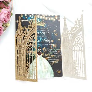 Juego <span class=keywords><strong>de</strong></span> invitaciones <span class=keywords><strong>de</strong></span> boda cortadas con láser, 20 <span class=keywords><strong>tarjetas</strong></span> <span class=keywords><strong>de</strong></span> invitación doradas brillantes con papel imprimible y sobres - Product Image 5