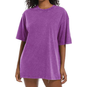 Women's Acid <b>Washed</b> Crew Neck Oversized Short Sleeve Silk Screen Printed Customized Summer T-Shirts with Hole Decoration - Product Image 5