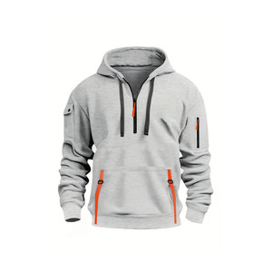Sweats à capuche et sweatshirts surdimensionnés sport avec fermeture éclair en coton et polyester bicolore avec logo personnalisé pour hommes - Product Image 1