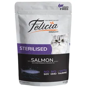 Felicia Komplettes Tierfutter in Dosen für sterilisierte Katzen mit Lachs in Gelee 85gr
